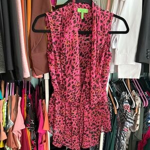 LOGO by Lori Goldstein Pink and Black Leopard Print Top